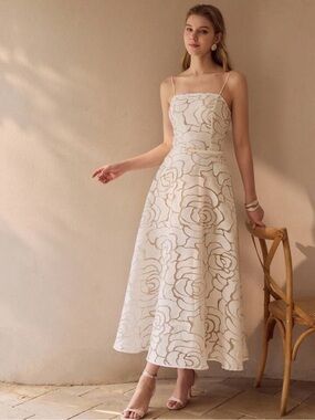 MOTF Elegant French Strapless Rose Detail A-Line Dress | Size 6 | Worn Once